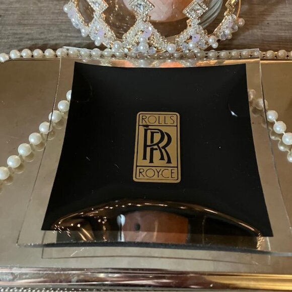 Vintage ROLLS ROYCE 1970's Glass Advertising Ashtray Rolling Tray Trinket Dish - Picture 1 of 7